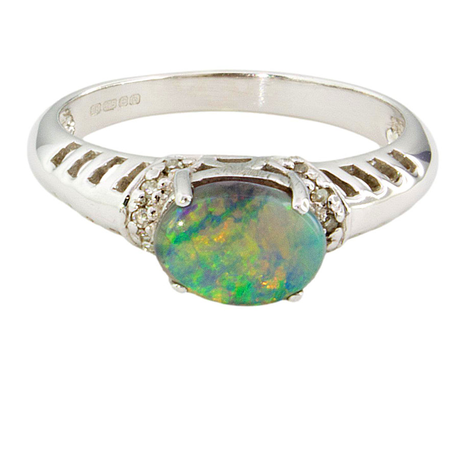 9ct white gold Opal / Diamond Ring size N